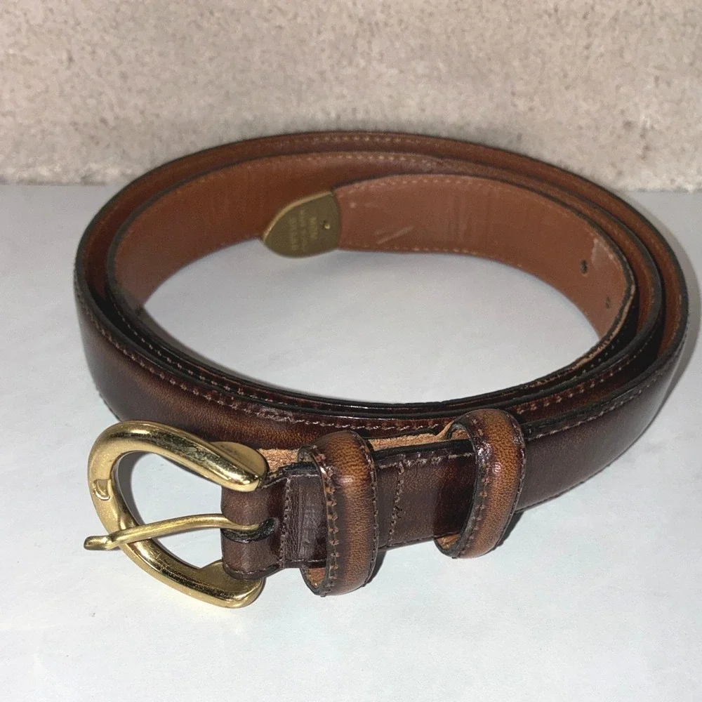 MCM Brown Leather Belt - 46 - Brass Hardware Made in Italy Vintage Classic